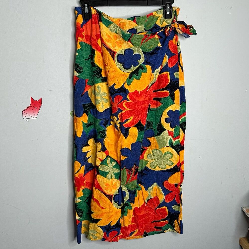 Vintage 1990s Jams World Pomegranate Print Midi Length Wrap Skirt Size Medium
